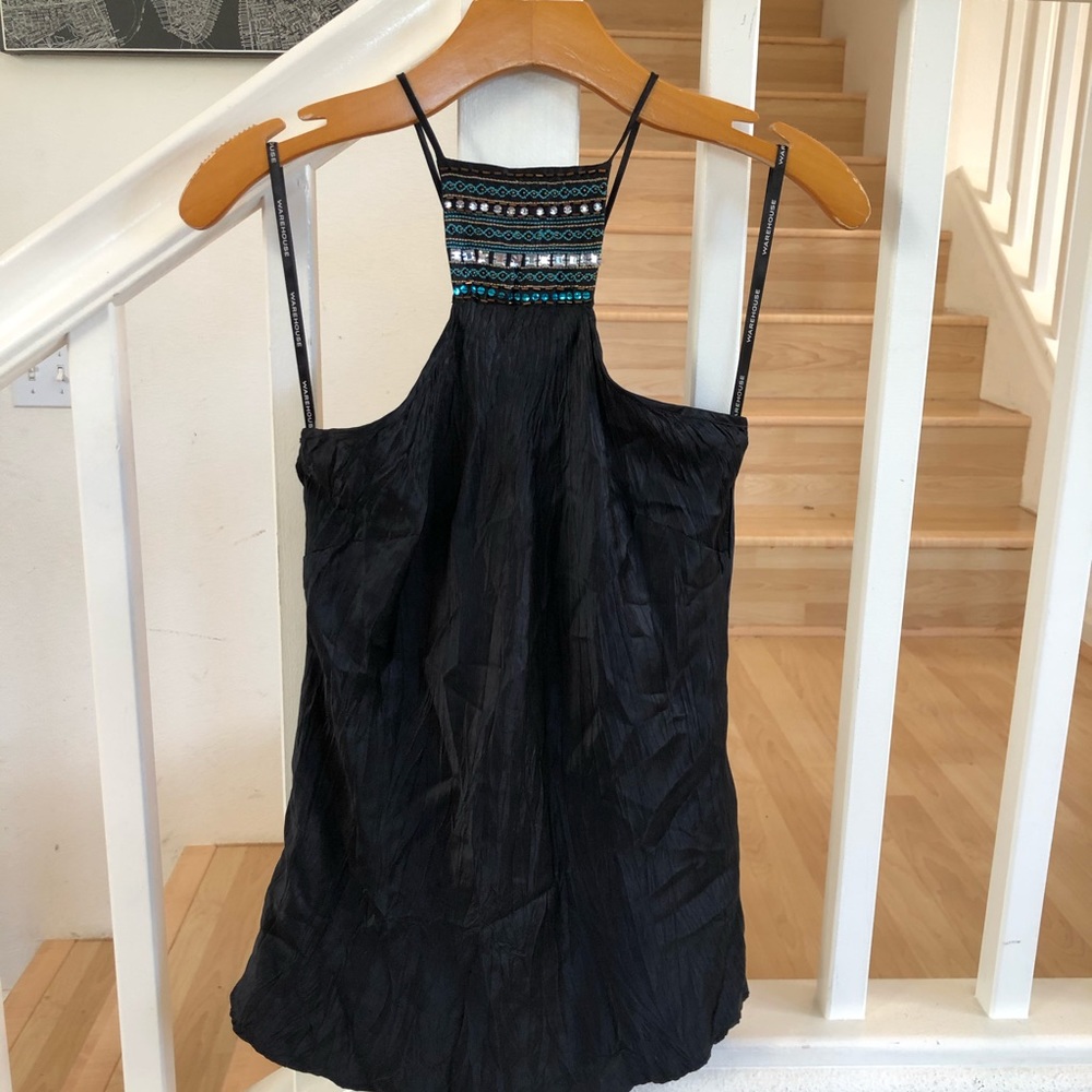 Warehouse silk halter embellished tank top